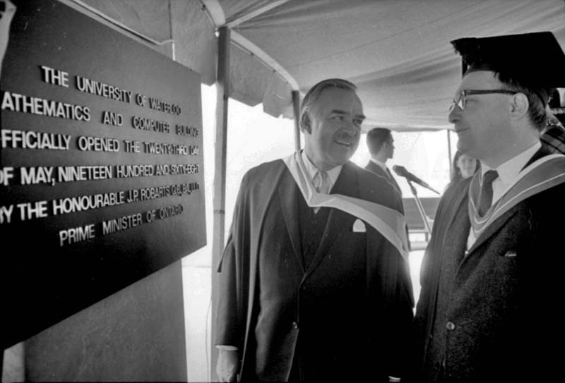 Prime Minister of Ontario John Robarts and Dean David Sprott at the opening of the Mathematics and Computer Building
