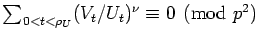 $\sum_{0<t<\rho_U}(V_t/U_t)^\nu
\equiv0\pmod{p^2}$