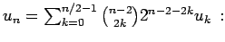 $u{n}=\和{k=0}^{n/2-1}\binom{n-2}{2k}2^{n-2-2k}u_{k} \，：$