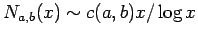 $N_{a,b}(x)\sim c(a,b)x/\log x$