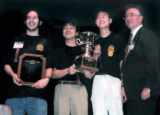 photo of Seiji Ando, Ian Goldberg, Ka-Ping Yee, and coach Jo Ebergen