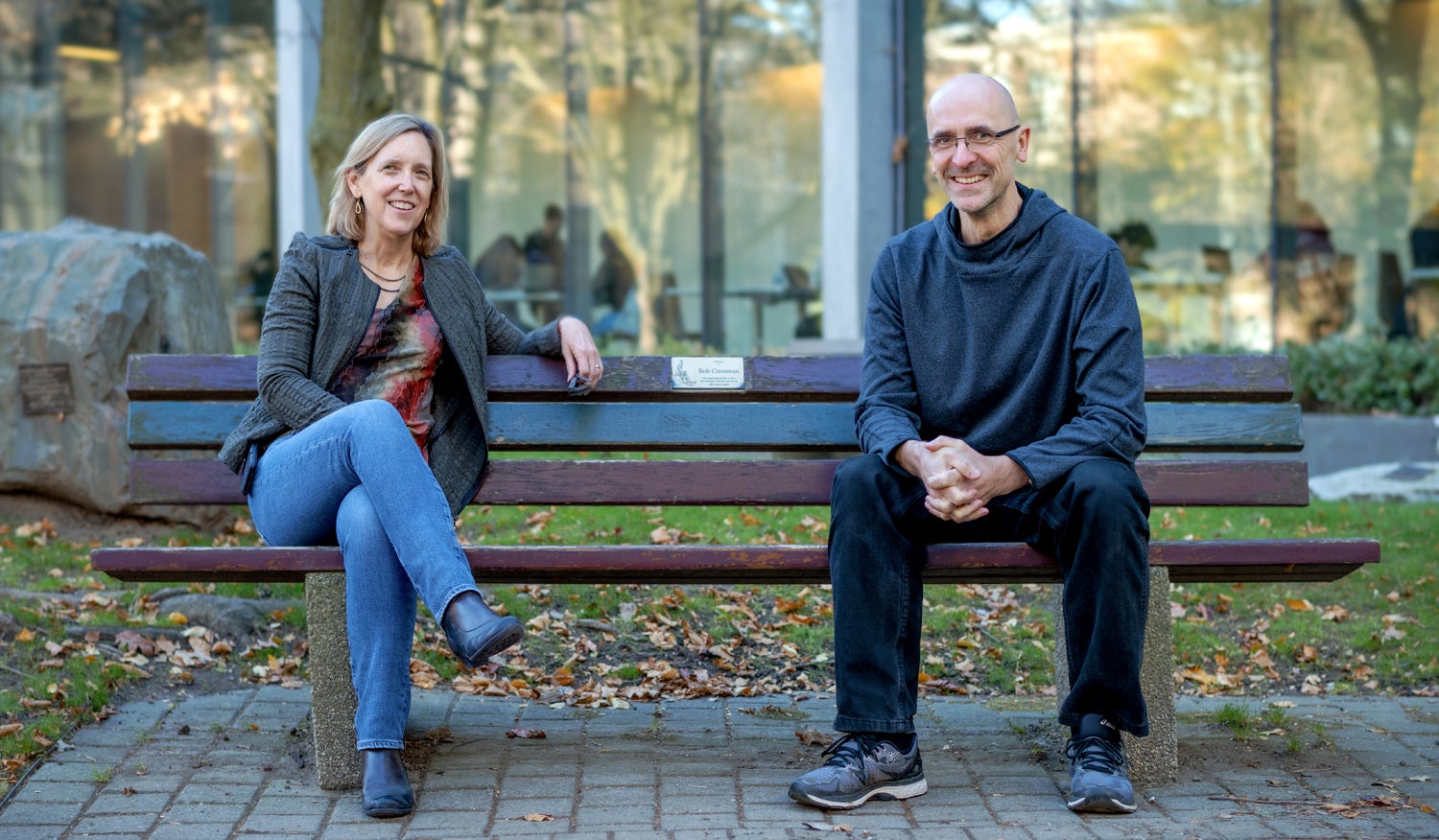 photo of Professors Jo Atlee and Krzysztof Czarnecki in the Waterloo rock garden
