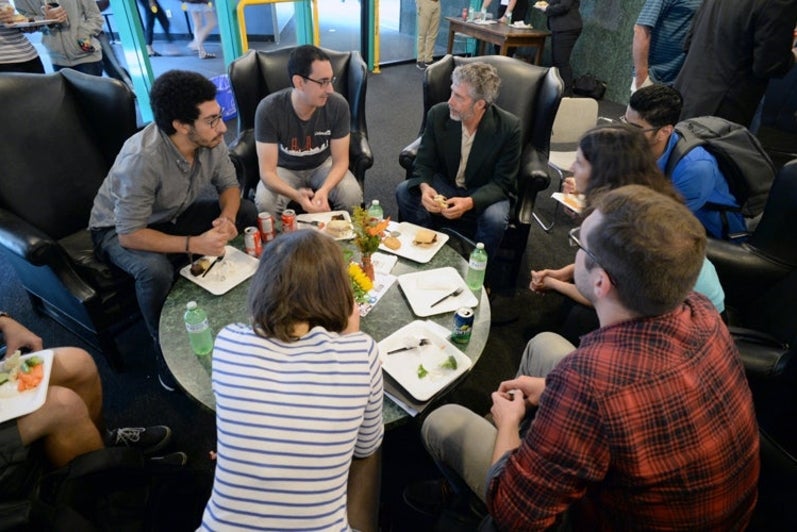David Cheriton talks to CS students during the lunch break