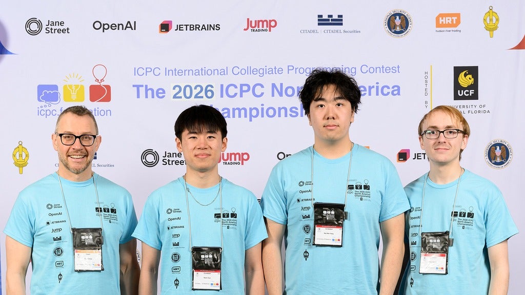 Left to right: Professor Troy Vasiga, Kevin Guo, Kai Wen (Kevin) Yang, Kelly Dance