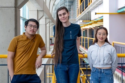 L to R: Valentio Iverson, Alice Moayyedi and Beihao Zhou in the Davis Centre