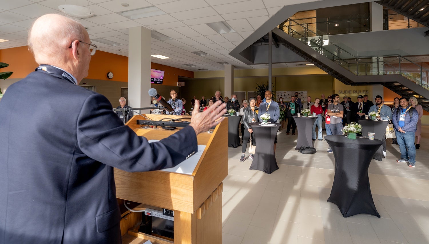 photo of Distinguished Professor Emeritus Don Cowan addressing audience