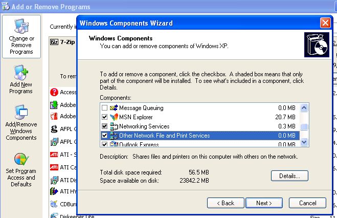 Add/Remove Windows Components