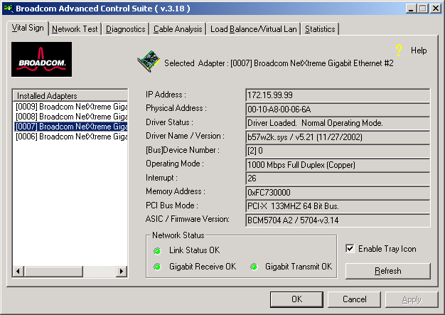 broadcom ethernet controller statistics