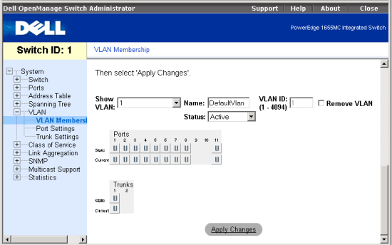 Vlan Vlan Membership Page Dell Poweredge 1655mc Integrated Switch User S Guide