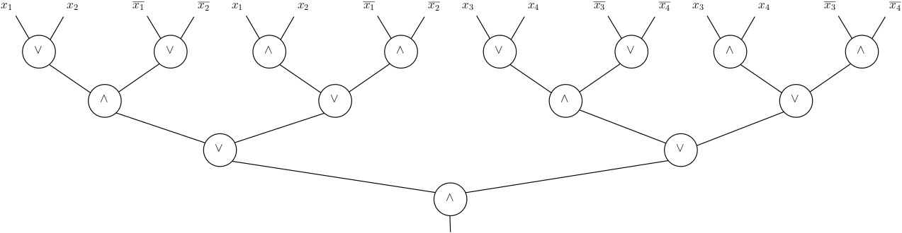 Boolean formula computing the XOR of 4 bits