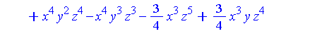 3*x^5*y*z^2-1/2*x^4*y^3+x*y*z+x^4*y^2*z^4-x^4*y^3*z^3-3/4*x^3*z^5+3/4*x^3*y*z^4+1/4*x^2*z^7-1/4*x^2*y*z^6-4/5*x*z^4+4/5*x*y*z^3