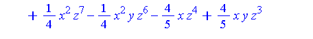 3*x^5*y*z^2-1/2*x^4*y^3+x*y*z+x^4*y^2*z^4-x^4*y^3*z^3-3/4*x^3*z^5+3/4*x^3*y*z^4+1/4*x^2*z^7-1/4*x^2*y*z^6-4/5*x*z^4+4/5*x*y*z^3