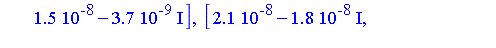 [0.49e-7, 0.21e-7, 0.15e-7], [0.21e-7-0.18e-7*I, 0.26e-7+0.4e-8*I, 0.15e-7+0.37e-8*I], [0.21e-7+0.18e-7*I, 0.26e-7-0.4e-8*I, 0.15e-7-0.37e-8*I], [-0.4e-8, 0.5e-8, 0.1e-8], [-0.4e-8, 0.5e-8, 0.1e-8], [...