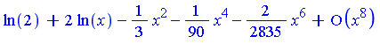series((ln(2)+2*ln(x))-1/3*x^2-1/90*x^4-2/2835*x^6+O(x^8),x,8)