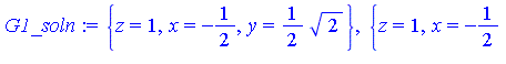 {z = 1, x = -1/2, y = 1/2*2^(1/2)}, {z = 1, x = -1/2, y = -1/2*2^(1/2)}