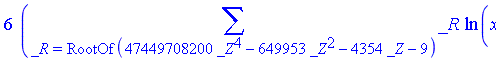 6*(sum(_R*ln(x-814211272993084425/42405712658*_R^3+4988433295703025/42405712658*_R^2-131392052753859/339245701264*_R+440047432655/1017737103792), _R = RootOf(47449708200*_Z^4-649953*_Z^2-4354*_Z-9)))