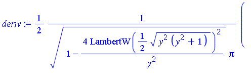 1/2*((2*y*(y^2+1)+2*y^3)*LambertW(1/2*(y^2*(y^2+1))^(1/2))/(y^3*(y^2+1)*(1+LambertW(1/2*(y^2*(y^2+1))^(1/2))))-2*LambertW(1/2*(y^2*(y^2+1))^(1/2))/y^2)/((1-4*LambertW(1/2*(y^2*(y^2+1))^(1/2))^2/y^2)^(...