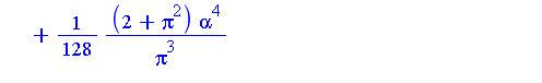 1/4*Pi-1/8*alpha+1/16*alpha^2/Pi-1/256*(8+Pi^2)*alpha^3/Pi^2+1/128*(2+Pi^2)*alpha^4/Pi^3-1/16384*(128+160*Pi^2+3*Pi^4)*alpha^5/Pi^4