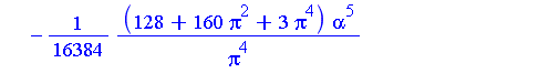 1/4*Pi-1/8*alpha+1/16*alpha^2/Pi-1/256*(8+Pi^2)*alpha^3/Pi^2+1/128*(2+Pi^2)*alpha^4/Pi^3-1/16384*(128+160*Pi^2+3*Pi^4)*alpha^5/Pi^4