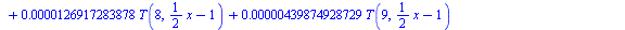 `+`(`*`(.379206274272, `*`(T(0, `+`(`*`(`/`(1, 2), `*`(x)), `-`(1))))), `-`(`*`(.202632813998, `*`(T(1, `+`(`*`(`/`(1, 2), `*`(x)), `-`(1)))))), `-`(`*`(0.369064836430e-1, `*`(T(2, `+`(`*`(`/`(1, 2), ...